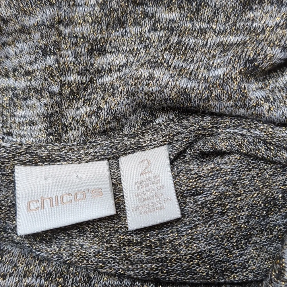 Chico's 2 Multitone Black Heathered Gold Metallic Cowl Neck Sweater Hi-Low L